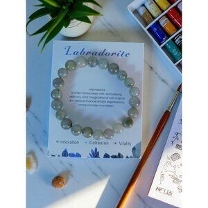 Labradorite Bead Bracelet Natural Crystal Stone Stretch Unisex Healing Jewelry G